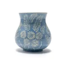 Vase with everted rim, incised with flowers by Linn Ware, painted and incised earthenware, sold May 2025