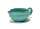 Gravy boat by Linn Ware & Ceramic Studio, turquoise- and rust-glazed earthenware, sold May 2025