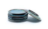 Linn Ware, Side plates, six, blue- and rust-glazed earthenware
