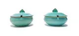 Pair of tureens with covers by Linn Ware & Ceramic Studio, turquoise- and rust-glazed earthenware, sold May 2025