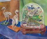 Alexander Podlashuc, Taxidermy Birds and Roots, oil on canvas laid down on board