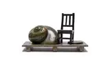 Guy Du Toit, Composition with Chair, Shell and Number 58, bronze with a brown and green patina, on a steel base