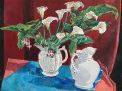 Alexander Podlashuc, Still Life with Arum Lilies and Fuchsias, oil on canvas laid down on board