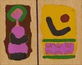 Walter Battiss, Abstract Composition with Figure in Pink, oil on canvas