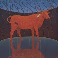 Kevin Roberts, Reflection with Red Cow, oil on board