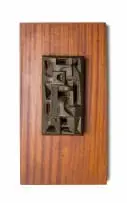 Architectural Relief Panel by Edoardo Villa, bronze with a brown patina, on a wooden panel, sold May 2025