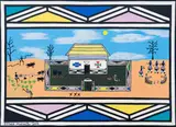 Esther Mahlangu, Untitled (Ndebele Village), acrylic on canvas