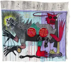 Blessing Ngobeni, The Gods, mixed media on unstretched canvas