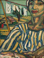 Alexis Preller, Woman with Laundry, oil on canvas