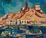 Maurice van Essche, View of Aden, oil on board