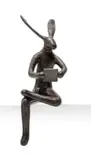 Guy Du Toit, Reading Hare, bronze with brown patina