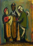 Pranas Domšaitis, Three Standing Figures, oil on board