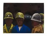 Sam Nhlengethwa, Miners, oil on metal