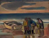 Maurice van Essche, Fishermen on the Shore, oil on board