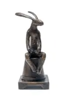 Hare on a Flower Pot by Guy Du Toit, bronze with a brown patina, sold May 2025
