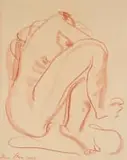 Irma Stern, Crouching Nude Figure, chalk pastel on paper