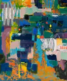 Walter Battiss, Untitled (Abstract with Figures and Patterns), oil on canvas laid down on board
