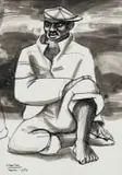 Peter Clarke, Seated Male Figure, ink on paper