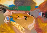 Walter Battiss, Woman and Leopard, oil on paper laid down on card