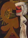Cecil Skotnes, Abstract Couple, painted and incised wood panel
