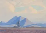 Karoo Landscape by Jacobus Hendrik Pierneef, oil on paper laid down on board, sold May 2025