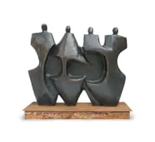 Laurence Anthony Chait, The Four of Us, bronze with a grey and verdigris patina, on a mild steel base