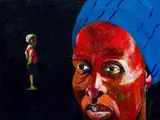 Nelson Makamo, Portrait of a Boy with Mother, oil on canvas
