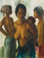 Clément Serneels, Mother, Child and Two Ladies, oil on canvas