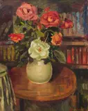 Piet van Heerden, Roses in a White Vase on a Table, oil on canvas
