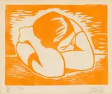 Peter Clarke, Tired, colour woodcut print on paper
