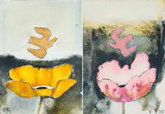 Michael Heyns, Flower and Bird, two, mixed media on paper
