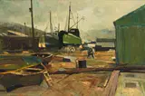 Errol Boyley, Dockyard, oil on canvasboard