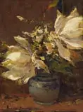 Magnolia Blossoms in a Ginger Jar by Adriaan Boshoff, oil on canvas laid down on board, sold May 2025