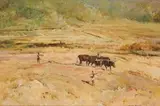 Errol Boyley, A Team of Oxen, Ploughing, oil on board