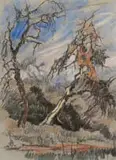 Johannes Blatt, Acacias along a Pathway, pastel on paper