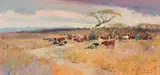 Christopher Tugwell, Landscape with Cattle Herder, oil on board