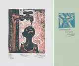 Peter Clarke, Thirst; Distraught Woman, two, colour woodcut on paper