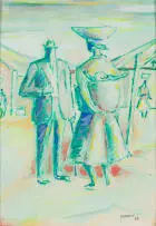 Gerard Sekoto, Figures in Conversation, mixed media on paper