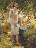 Two Women Picking Roses by Mari Vermeulen-Breedt, oil on canvas laid down on board, offered May 2025