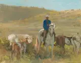 Mari Vermeulen-Breedt, Die Beeswagter en Nguni's op Gelykfontein, Venterstad (The Cattle Herder and Cows in Gelykfontein, Venterstad)