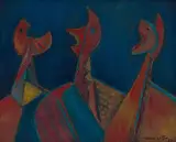 Dirk Meerkotter, Abstract Red Figures, oil on board