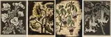 Gregoire Boonzaier, Lilies; Sunflowers; Fuchsia; Moonflowers, four, linocut on paper
