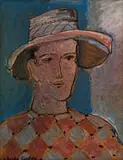 Christo Coetzee, Boy with Hat, enamel on card