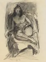 Jean Welz, Female Nude I, charcoal on paper laid down on board