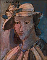 Christo Coetzee, Portrait of a Woman in a Hat, mixed media on board