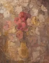 Frank Spears, Pink Flowers in an Ochre Vase, oil on canvas