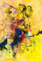 Stompie Selibe, Abstract Figures, mixed media with acrylic on paper