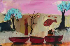 Beezy Bailey, Amber Boats, OS, oil on canvas