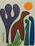 Abstract Forms by Herman Johannes Hahndiek, oil on canvas laid down on board, offered May 2025