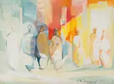 Aleksanders Klopcanovs, Standing Figures, oil on canvas laid down on board